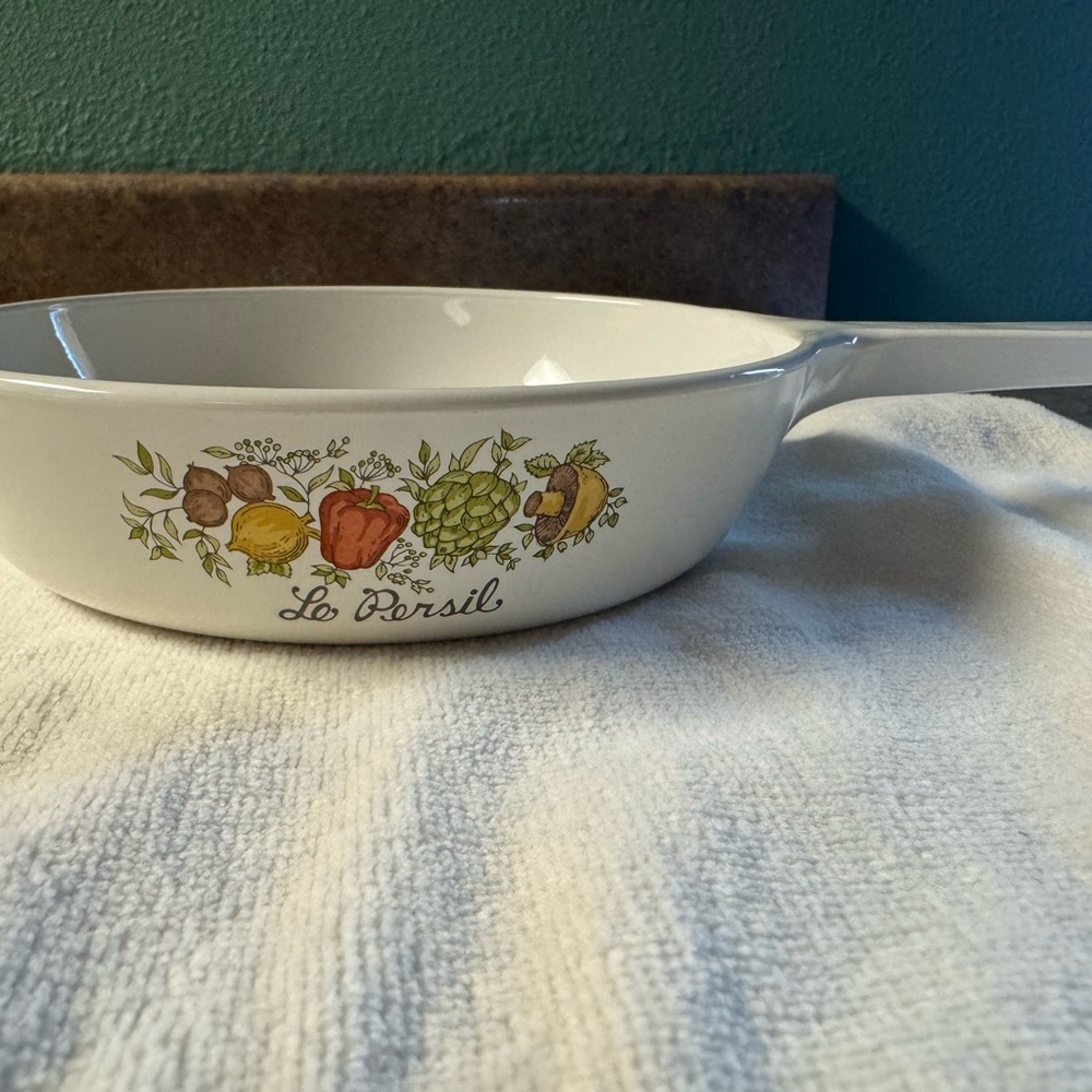 Corningware White Casserole Dish with Vegetable Design